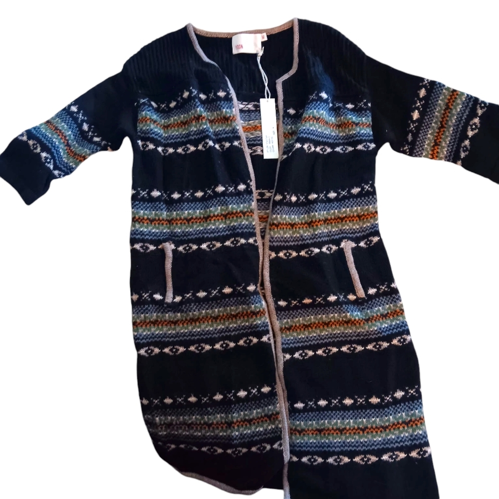 Yoon Women's Sweater Black Printed  3/4 Sleeve Cardigan Size M